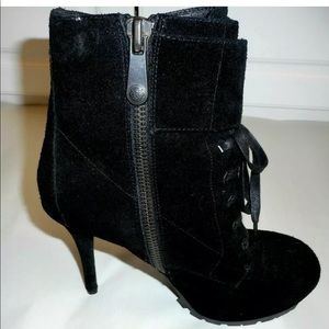 SAM EDELMAN Vancouver Black Suede Platform High Heel Boots BOOTIE 9M